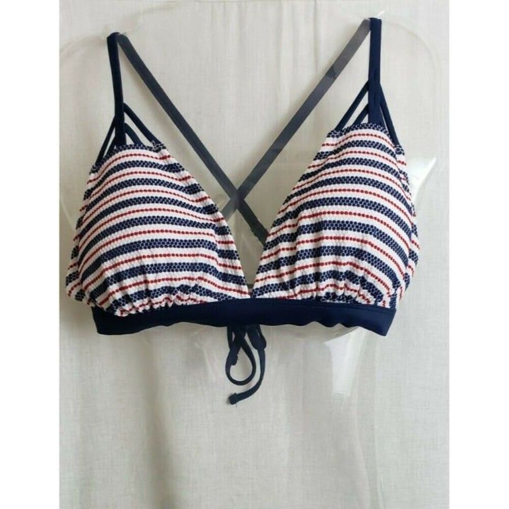 Xhilaration Swimwear Bikini Top Patriotic Multicolor Stripe White Blue Red Cup D